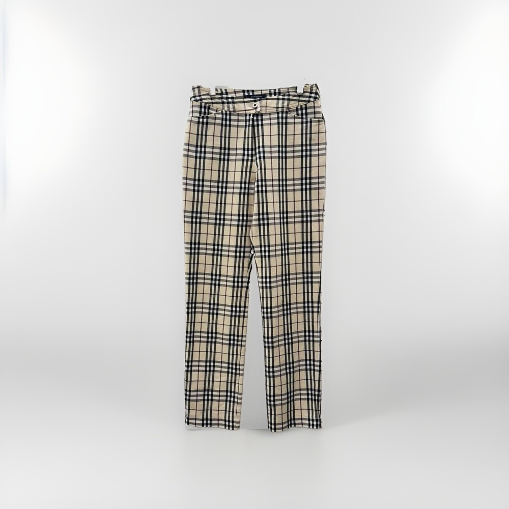 Burberry London Women's Cotton Straight Leg Mid Rise Pants Y2k Nova Check Sz S
